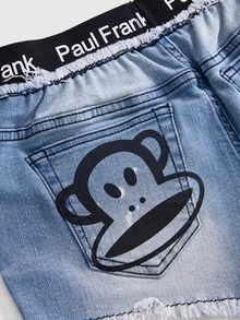 Paul Frank X ROMWE Women's Vintage Y2K Low Waist 2 In 1 Denim Shorts With Panty Edge - Blue - View 5