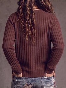 Glimmora New Plus Size Women's Fashion Casual Ribbed Textured Brushed Cardigan Jacket - Brown - View 2