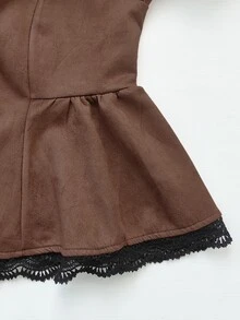 Auvina Women's V-Neck Button Decor Patchwork Lace Long Sleeve Top + Wide Leg Pants Two Pieces Set Fall - Brown - View 6