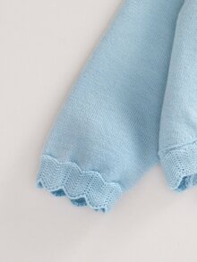 SHEIN Vintaside Kids Baby Girls Cardigans Spring Autumn Knit Long Sleeve Elegant Solid Color Short Shawl Jacket Fashion Versatile Summer Sun Protection Suitable For Daily Wear Travel - Baby Blue - View 5