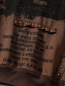 ROMWE MEN Men's Letter Pattern Rhinestone Casual Daily Hoodie Sweatshirt - Coffee Brown - View 5