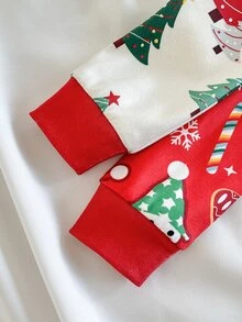 Loomiva Baby Boy Snug Fit Pajama Set, Christmas Pattern Christmas Tree Santa Claus Gingerbread Man Red Color Scheme Crew Neck Long Sleeve Pullover Top & Fitted Pants 2-Piece Set - Grey - View 6