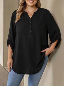 SHEIN CURVE+ Plus Size 22W Women's Early Spring Purple Red 3/4 Sleeve Shirt Fall - Black - View 8