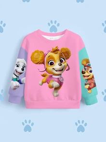 SHEIN | PAW Patrol Young Girl Cute Dog Pattern Contrast Color Crew Neck Long Sleeve Sweatshirt - White - View 5