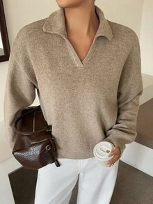 Dazy Plus Plus-Size Loose-Fitting Autumn And Winter Long-Sleeved Pullover Sweater For Commuting - Khaki - View 8