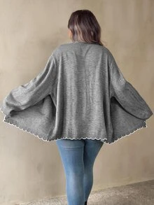 SHEIN CURVE+ 大尺碼女款拼色休閒百搭日常外出開襟衫 - 灰色 - 查看 2