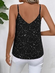 SHEIN Clasi Women's Shiny Fashionable Versatile Daily Wear Camisole Top - Black - View 2
