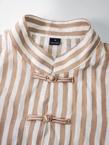 SHEIN فستان طويل كاجوال منسوج مخطط للنساء لفصل الخريف - لون مشمشي - مشاهدة 6