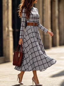 Editum Women's Plaid Casual Party Midi Dress - Brown - View 4