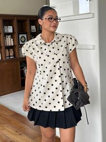 Rivivi Summer New Printed Polka Dot Peter Pan Collar Plus Size Denim Jacket - Multicolor - View 4
