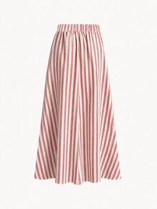 SHEIN Holidaya 女款 A 字純色高腰長裙套裝 - 紅色 - 查看 2