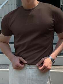 DAZY Summer Solid White Fitted Men's T-Shirt - Rust Brown - View 1