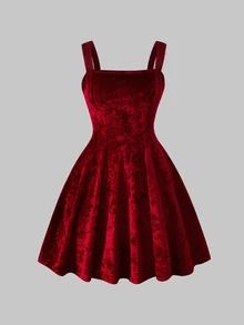 SHEIN Red Formal Cute Dress For Teen Girl, Spaghetti Strap A-Line Satin Elegant Premium Texture, Suitable For Vacation, Graduation Ceremony Party Dinner - Red - View 3