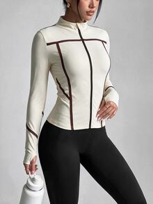 Easithlete Easithlete Women's Autumn/Winter Geometric Print Jacket - Apricot - View 5