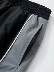 SHEIN 青少年男孩街頭風拼色拼接寬腿運動長褲，彈性腰帶舒適面料，適合秋冬季節、學校、家庭聚會、開學季、生日派對、攝影、度假、節慶，運動風格 - 彩色 - 查看 6