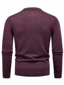 Manfinity Homme Men's Crew Neck Long Sleeve Knit Sweater Pullover, Autumn - Burgundy - View 2
