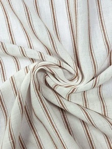 EMERY ROSE Plus Size Casual Loose Fit Small Stand Collar V-Neck Commute Outing Vacation Versatile Long Sleeve Striped Dress - Apricot - View 4