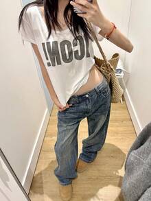 DAZY Women's Fashion Button Pocket Loose Denim Jeans Streetwear - Blue - View 4