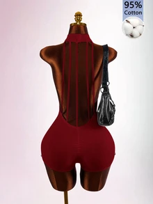 Amplova Women's Street Style Rivet Open Back Sexy Jumpsuit - Burgundy - View 3