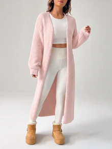 SHEIN PETITE 女款秋冬外出保暖針織開襟衫 - 淺粉色 - 查看 4