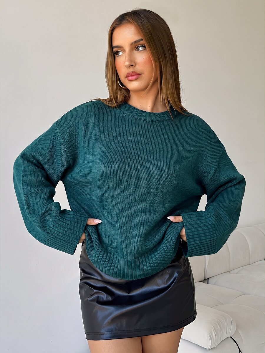 Aloruh Women's V-Neck Loose Knit Sweater - Cadet Blue - View 1