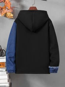 SHEIN Boys Basic Casual Corduroy Hooded Fleece Jacket - Black - View 2