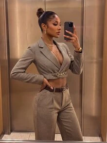 SHEIN SXY Women's Autumn/Winter New Cropped Loose Business Blazer - Multicolor - View 3