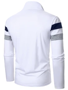 Manfinity Homme 男士條紋拼接撞色拉鍊半開襟 Polo 衫 - 彩色 - 查看 2