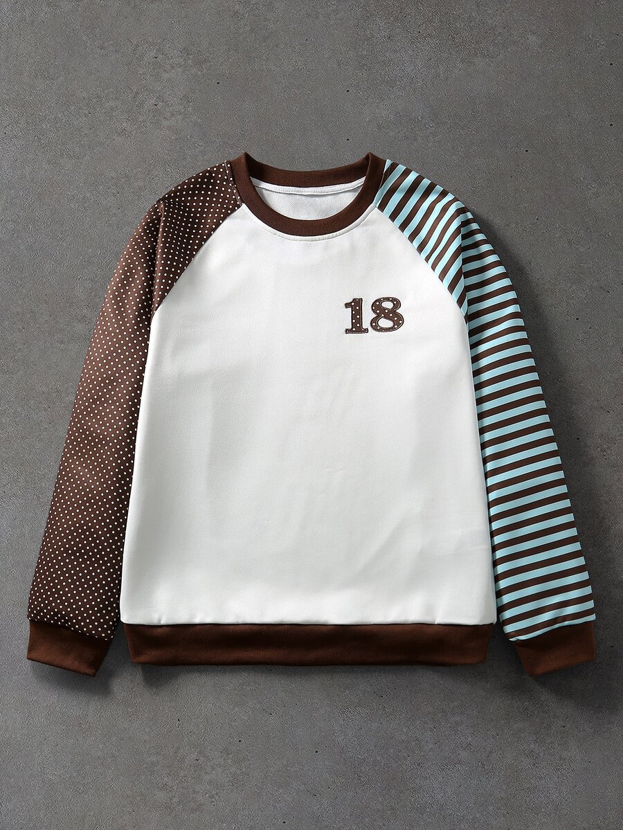 ROMWE MEN Men's Autumn/Winter Patchwork Embroidered Pullover Sweatshirt - Multicolor - View 1