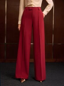 MOTF PREMIUM WOMEN SOLID COLOR CASUAL VERSATILE DAILY WEAR LONG PANTS - Red - View 4