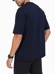 TekDrob Double Anti-Odor Heavy Viscose T-Shirt With Oversize Fit And Crew Neck - Navy Blue - View 3