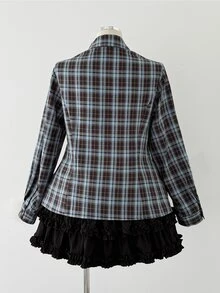 Sunspun Plus Size Vintage Blue & Brown Plaid Waist Cinched Minimalist Commuter Shirt - Blue - View 2
