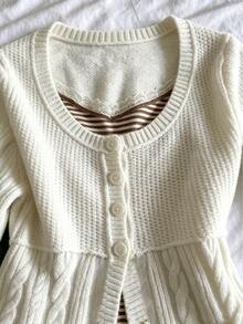 Sweetra Women's Front Button Long Sleeve Minimalist Cardigan - White - View 3