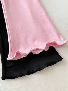 SHEIN 女嬰純色長褲套裝 2 件組－黑色與粉色－適合秋冬，隨機 2 件 - 彩色 - 查看 3