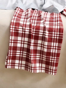 SHEIN 青少年女孩睡衣套裝，新款復古圖案印花牛奶絲灰色圓領長袖上衣，搭配全印花酒紅格紋寬鬆舒適長褲，2件套居家服，秋冬日常聖誕節假期風格，1套 - 灰色 - 查看 3