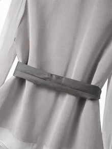 GlowEve CURVE طقم نسائي مقاس كبير 2 في 1 بتصميم باتشوورك، ملابس علوية بأكمام طويلة وبنطلون كاجوال للاستخدام اليومي من قطعتين - رمادي - مشاهدة 5
