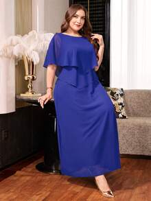 Reflora Plus Size Women Solid Color Casual Party Dress - Royal Blue - View 5