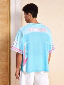 SpongeBob SquarePants | SHEIN Men's Cartoon Graphic Casual Daily Wear T-Shirt - Sky Blue - View 2