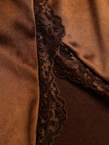 Sweetra Y2K Sexy Strapless Asymmetrical Hem Patchwork Lace Elegant Party Dress - Coffee Brown - View 6