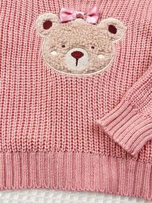 SHEIN Cute Pink Cartoon Bear Pattern Long Sleeve Autumn/Winter Sweater For Baby Girls - Dusty Pink - View 4