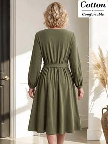 Miaspire Middle-Aged & Elderly Women Street Style V-Neck Embroidered Sequin Dress - Green - View 2