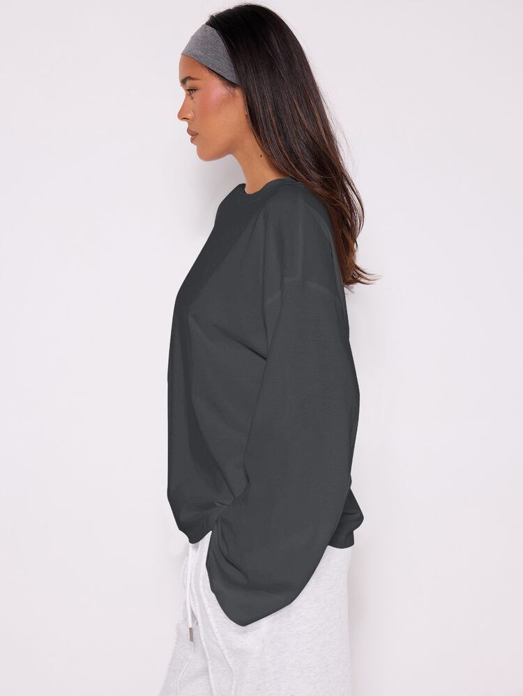 MUSERA Atasan Lengan Panjang Longgar Kaos Oversized Kasual untuk Sehari-hari Gaya Bandara Elegan Liburan Musim Semi dan Musim Panas - Dark Grey - View 2
