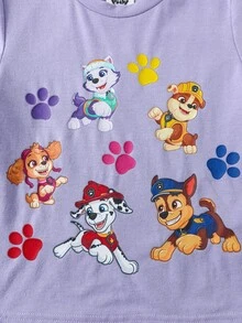 SHEIN | PAW Patrol 女童卡通圖案休閒日常短袖T恤 - 紫色 - 查看 5