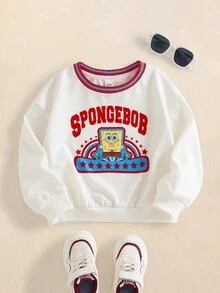 SpongeBob SquarePants | SHEIN Young Boy Cartoon Pattern Printed Long Sleeve Fashion Sweatshirt - Apricot - View 1