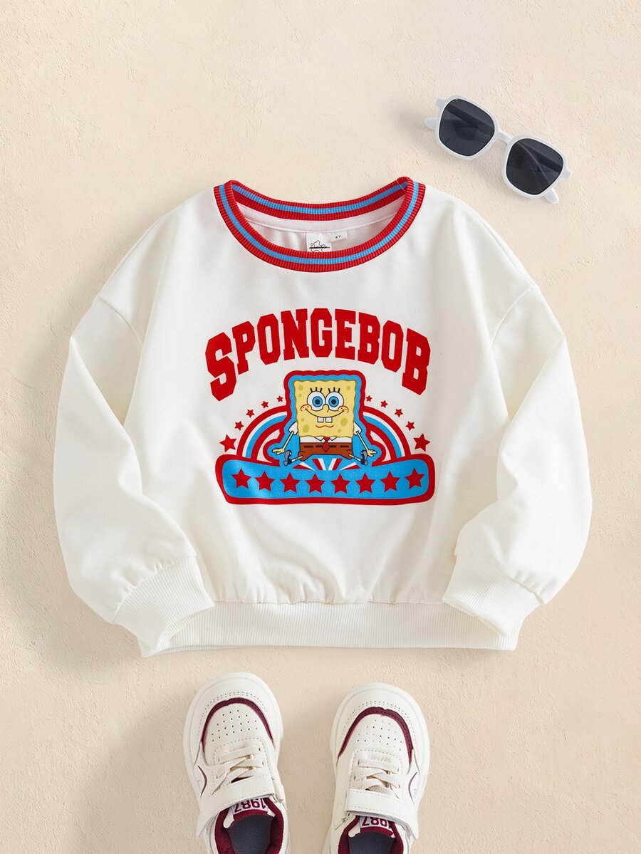 SpongeBob SquarePants | SHEIN Young Boy Cartoon Pattern Printed Long Sleeve Fashion Sweatshirt - Apricot - View 1