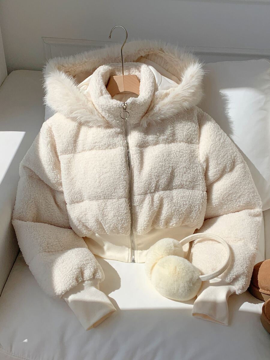 Comfortcana Women's Versatile Elegant Faux Fur Patchwork Hooded Thick Coat - White - View 1