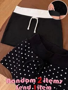 SHEIN Tween女孩小波點針織裙，內建內搭褲，休閒抽繩裙 - 彩色 - 查看 3