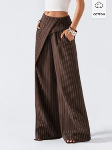 LYSMO Plus Size Women Striped Casual Daily Wear Suit Pants - Multicolor - View 1