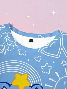 SHEIN X Care Bears Women's Round Neck Short Sleeve Cartoon Print T-Shirt - White - View 3