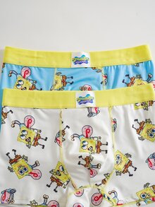 SpongeBob SquarePants | SHEIN سروال داخلي رجالي مطبوع بنمط كرتوني مضحك - ازرق وابيض - مشاهدة 4
